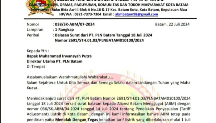 Harga Mati Tolak Kenaikan Tarif Listrik di Kota Batam, ABM Siap Demo Hingga Dibatalkan