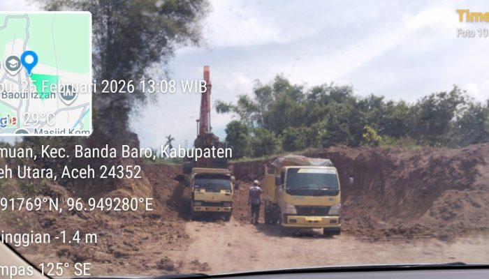 Diduga Galian C Tanah Timbun Milik Oknum Geuchik Beroperasi Bebas, Debu Ganggu Pengguna Jalan Nasional